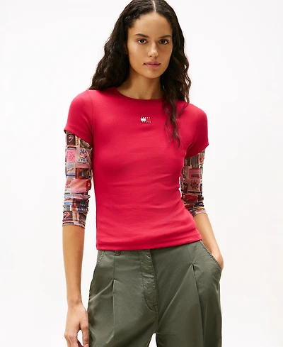 Tommy Jeans Women's Badge Logo Ribbed T-Shirt