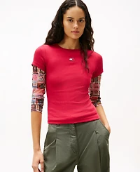 Tommy Jeans Women's Badge Logo Ribbed T-Shirt