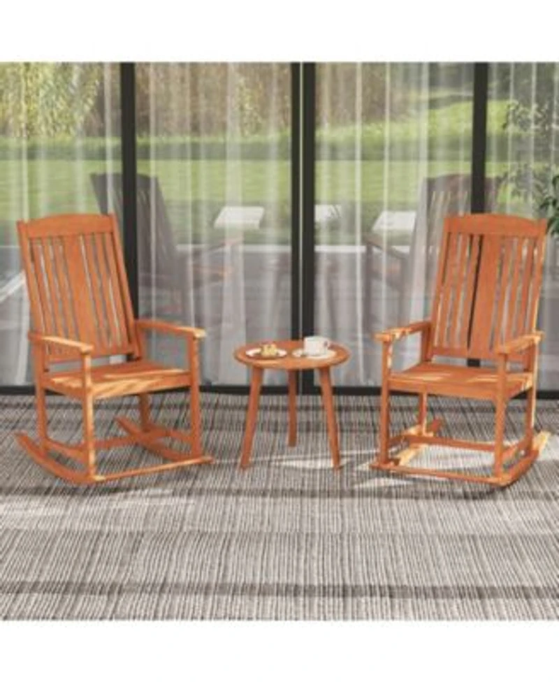 Costway Outdoor Rocking Chair With Slatted Seat Wide Armrests Footrest For Patio