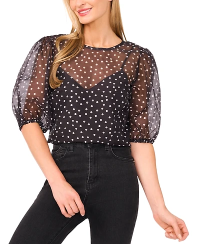 CeCe Women's Balloon Short Sleeve Crew Neck Top