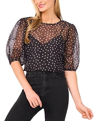 CeCe Women's Balloon Short Sleeve Crew Neck Top