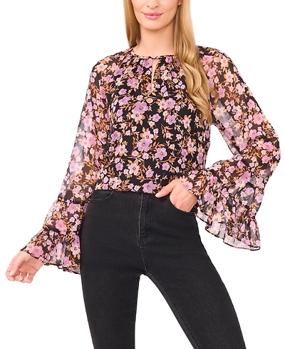 CeCe Women's Tiered Flowy Keyhole Top