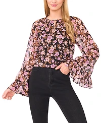 CeCe Women's Tiered Flowy Keyhole Top