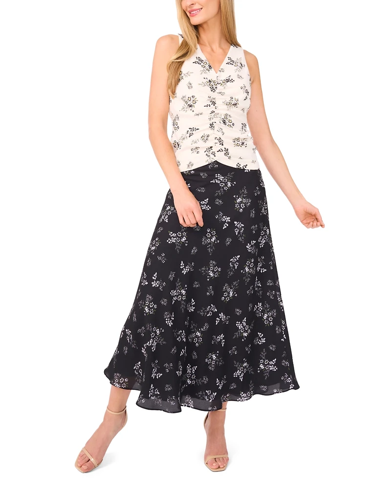CeCe Women's Shirred Button Down Top