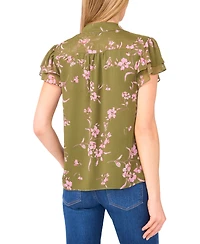 CeCe Women's Double Flutter Short Sleeve Hidden Placket Top