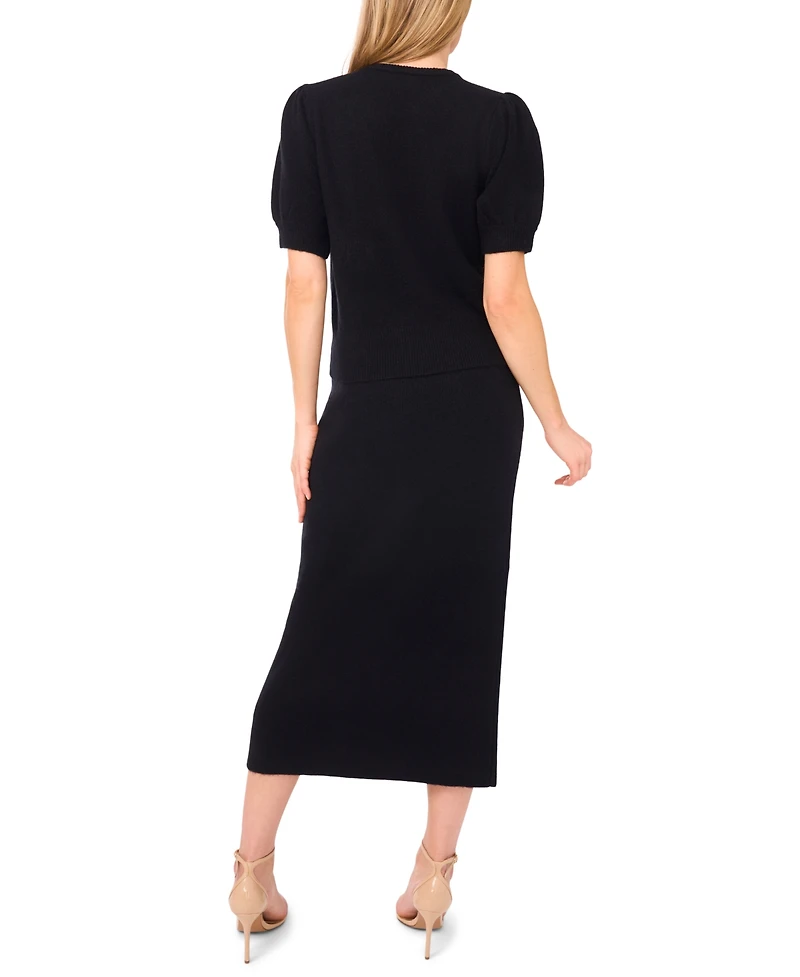 CeCe Women's Ribbon Applique Short Sleeve Pullover Sweater