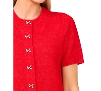 CeCe Women's Short Sleeve Bow Button Cardigan Sweater