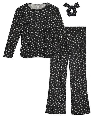 Max & Olivia Little and Big Girls 3-Piece Rib Whisper Jersey Pajama Set With Headband