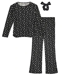 Max & Olivia Little and Big Girls 3-Piece Rib Whisper Jersey Pajama Set With Headband