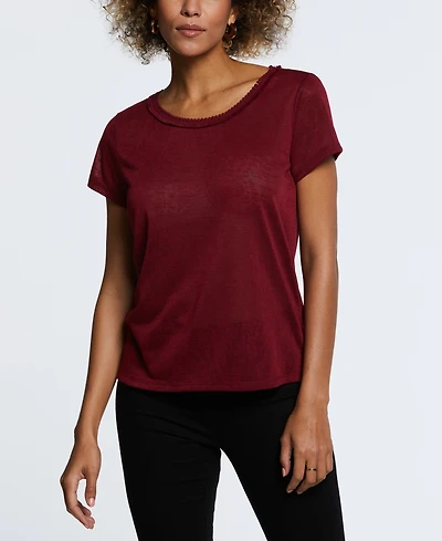 Ella Rafaella Petite Short Sleeve Decorative Trim Top