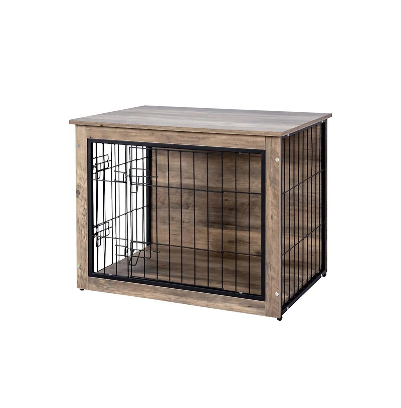 Aostirmotor Medium Wooden Dog Crate Indoor Dog Kennel with Double Doors