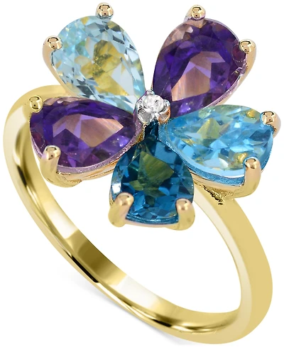 Multi-Gemstone (3-1/2 ct. t.w.) Flower Statement Ring with Diamond Accent 14K Gold-Plated Sterling Silver