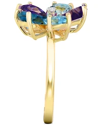 Multi-Gemstone (3-1/2 ct. t.w.) Flower Statement Ring with Diamond Accent 14K Gold-Plated Sterling Silver