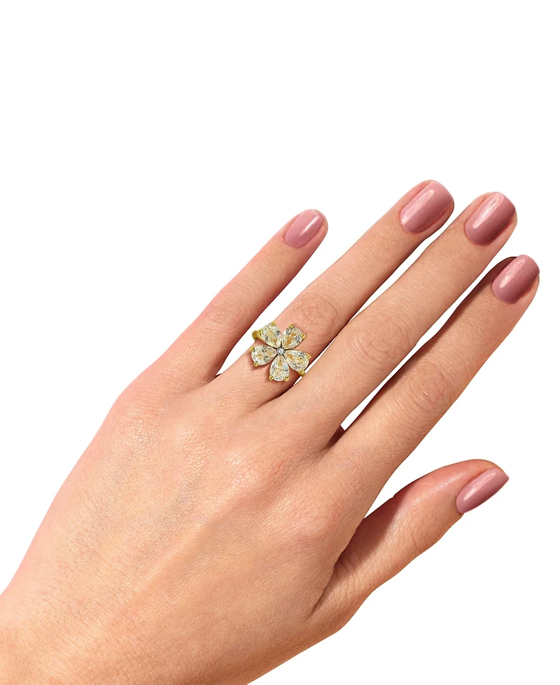 Lab-created White Sapphire 3-5/8 ct. t.w. Flower Statement Ring with Diamond Accent 14K Gold-Plated Sterling Silver