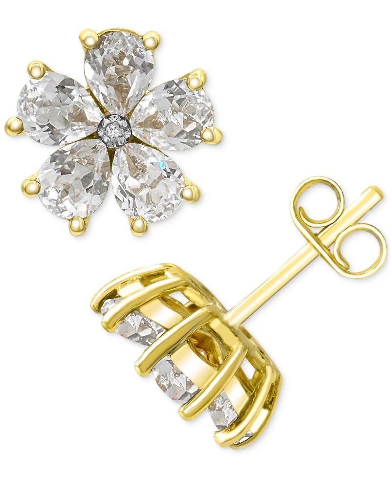 Lab-created White Sapphire 3-1/6 ct. t.w. and Diamond Accent Flower Stud Earrings in 14K Gold-Plated Sterling Silver