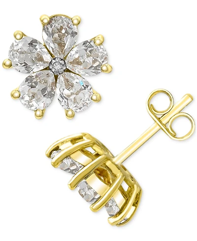 Lab-created White Sapphire 3-1/6 ct. t.w. and Diamond Accent Flower Stud Earrings in 14K Gold-Plated Sterling Silver