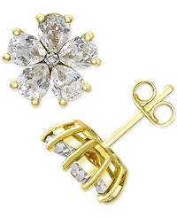 Lab-created White Sapphire 3-1/6 ct. t.w. and Diamond Accent Flower Stud Earrings in 14K Gold-Plated Sterling Silver