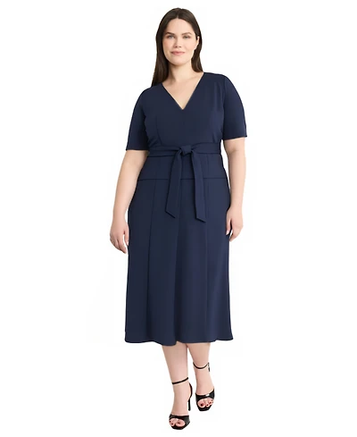 Maggy London Plus Short Sleeve Tie Waist Midi Dress