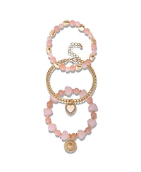 Jessica Simpson Set of 3 Pink and Gold-Tone Beaded Stretch Bracelets