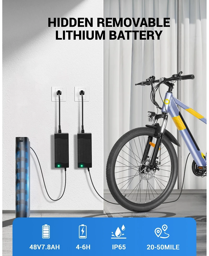 Everyfun 550W 26" Ebike for Adults, 48V Hidden Removable Battery, Up to 50 Miles, Shimano 21-Speed City Commuter EBike for Men & Women