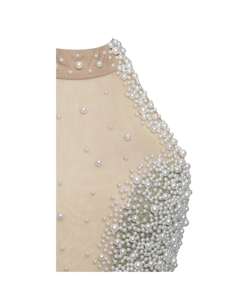 Miss Circle Women's Ginny Pear Green Pearl Embellished Backless Gown