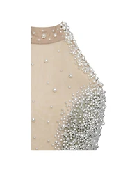 Miss Circle Women's Ginny Pear Green Pearl Embellished Backless Gown