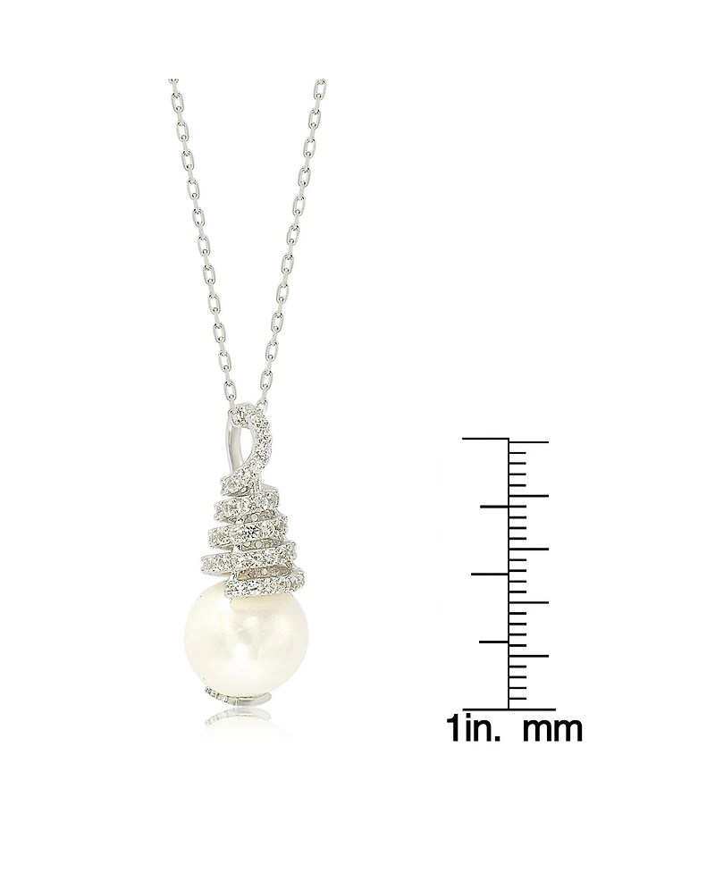 Suzy Levian New York Suzy Levian Sterling Silver Pearl & White Sapphire Swirl Pendant