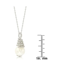Suzy Levian New York Suzy Levian Sterling Silver Pearl & White Sapphire Swirl Pendant