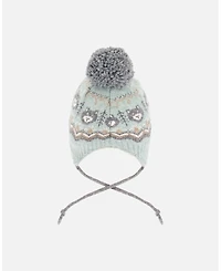 Deux par Boy Lined Peruvian Knit Pompom Hat Gray and Sage - Toddler|Child
