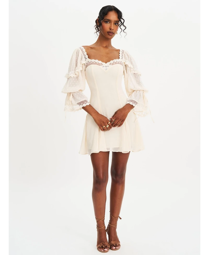 Miss Circle Women Zakira Lace Trim Half Sleeve Mini Dress