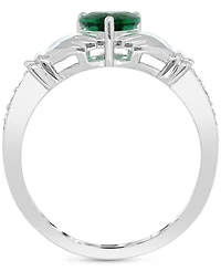Lab-created Emerald 3/4 ct. t.w. and White Sapphire 1/3 "I Love You" Inscription Heart Promise Ring Sterling Silver