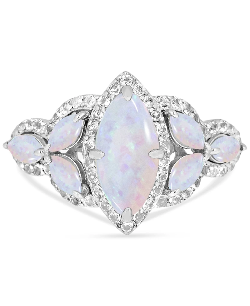 Lab-created Opal 12 x 6mm and White Topaz 1-1/10 ct. t.w. Marquise Statement Ring Sterling Silver