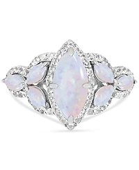 Lab-created Opal 12 x 6mm and White Topaz 1-1/10 ct. t.w. Marquise Statement Ring Sterling Silver