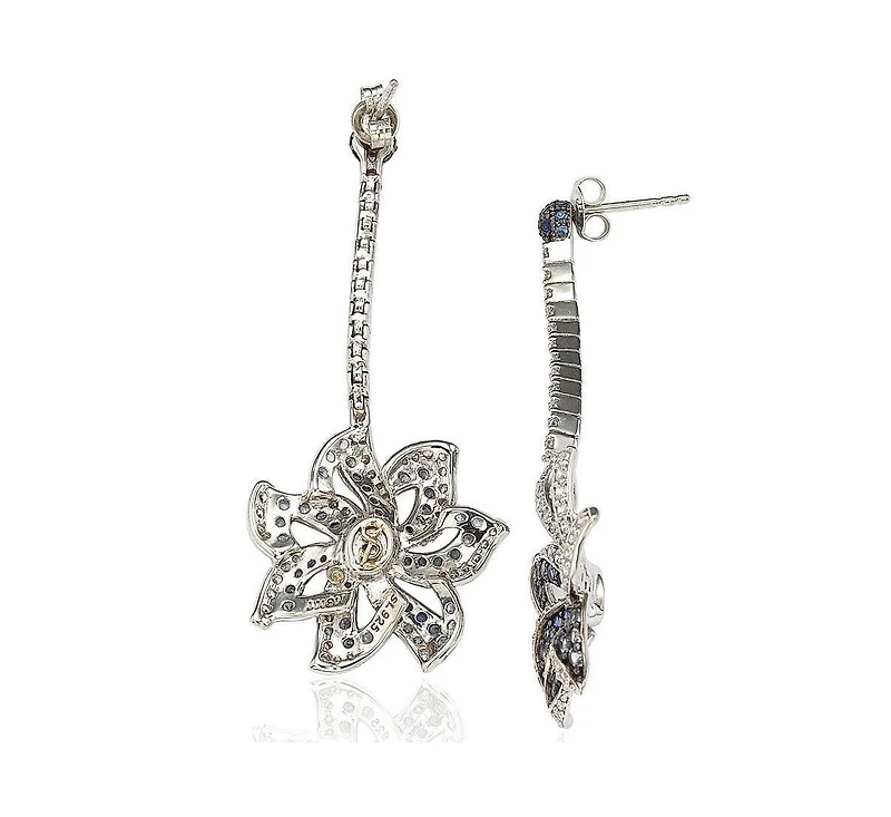 Suzy Levian New York Sterling Silver Sapphire & Created White Sapphire Earrings