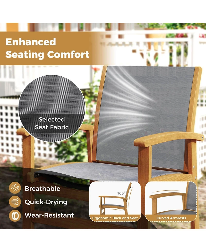Costway Outdoor Dining Chairs Acacia Wood Patio Chairs with Breathable Fabric Seat