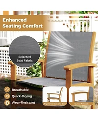 Costway Outdoor Dining Chairs Acacia Wood Patio Chairs with Breathable Fabric Seat
