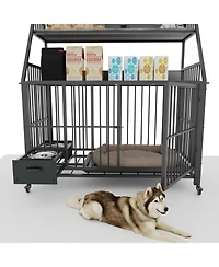 Aostirmotor 35 in. W x 49 in. H x 24 in. D Large Pet Cage with Storage Rack, Drawers with Stainless Steel Food in Black