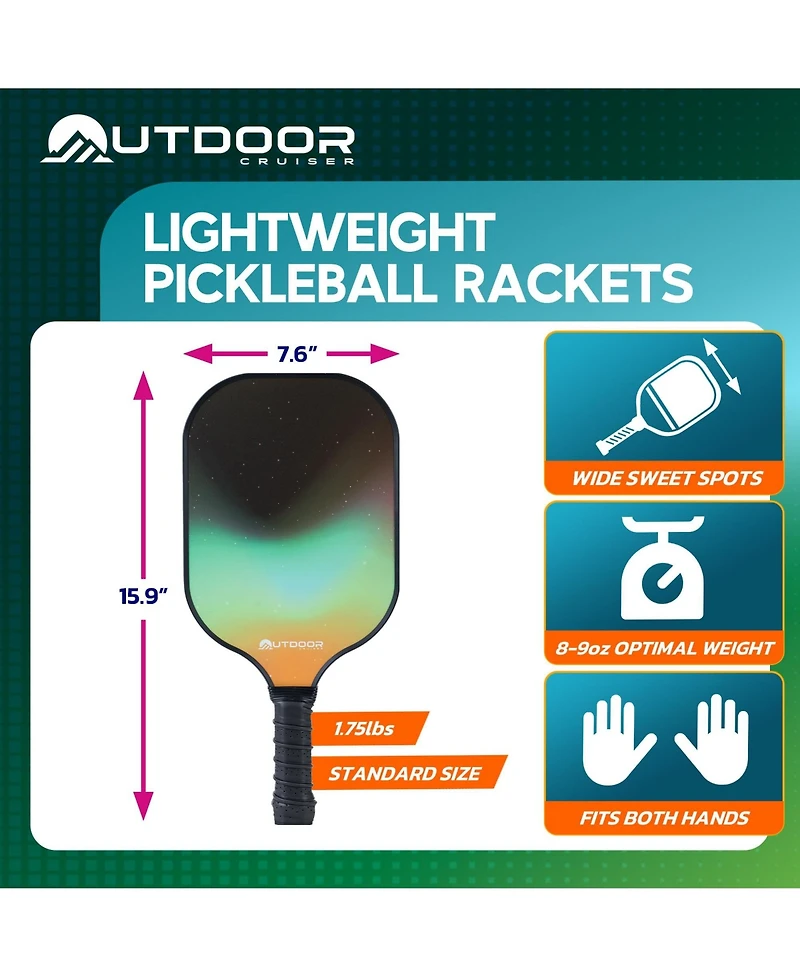 Lifemaster Outdoor Cruiser Pickleball Paddle Set – Usapa Approved, Premium Fiberglass Paddles with Lightweight Shock-Absorbing Grip, Includes 2 Racket
