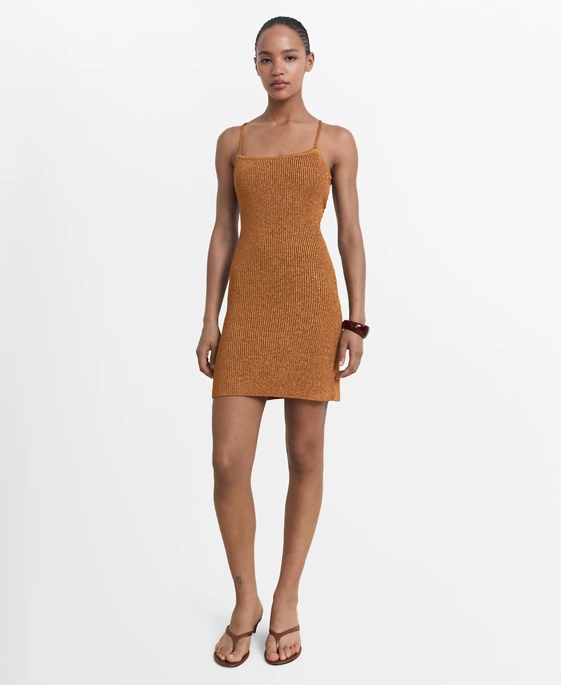 Mango Women's Cross-Back Detail Lurex Knit Dress