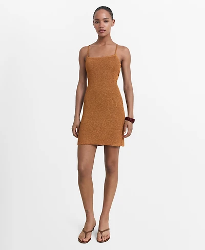 Mango Women's Cross-Back Detail Lurex Knit Dress