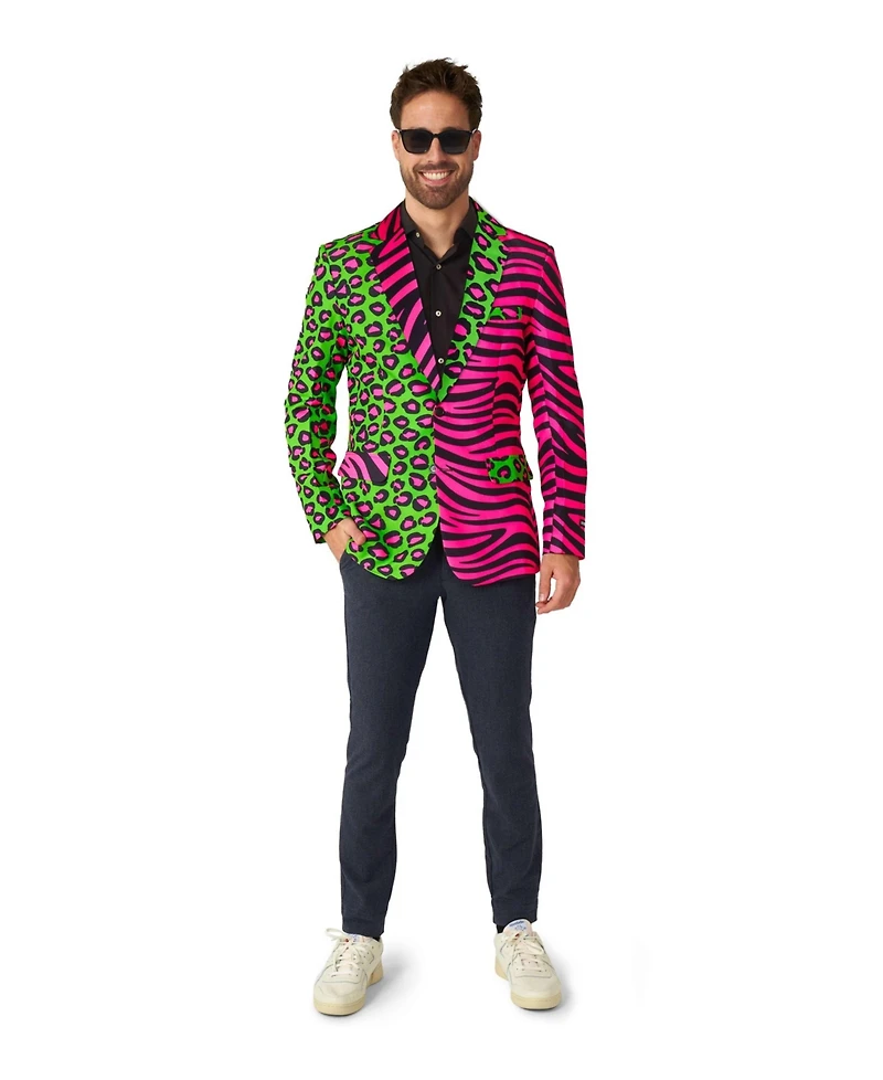 Suitmeister Men's Party Blazer - Neon Animal Print Slim Fit Green