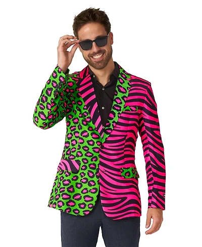 Suitmeister Men's Party Blazer - Neon Animal Print Slim Fit Green