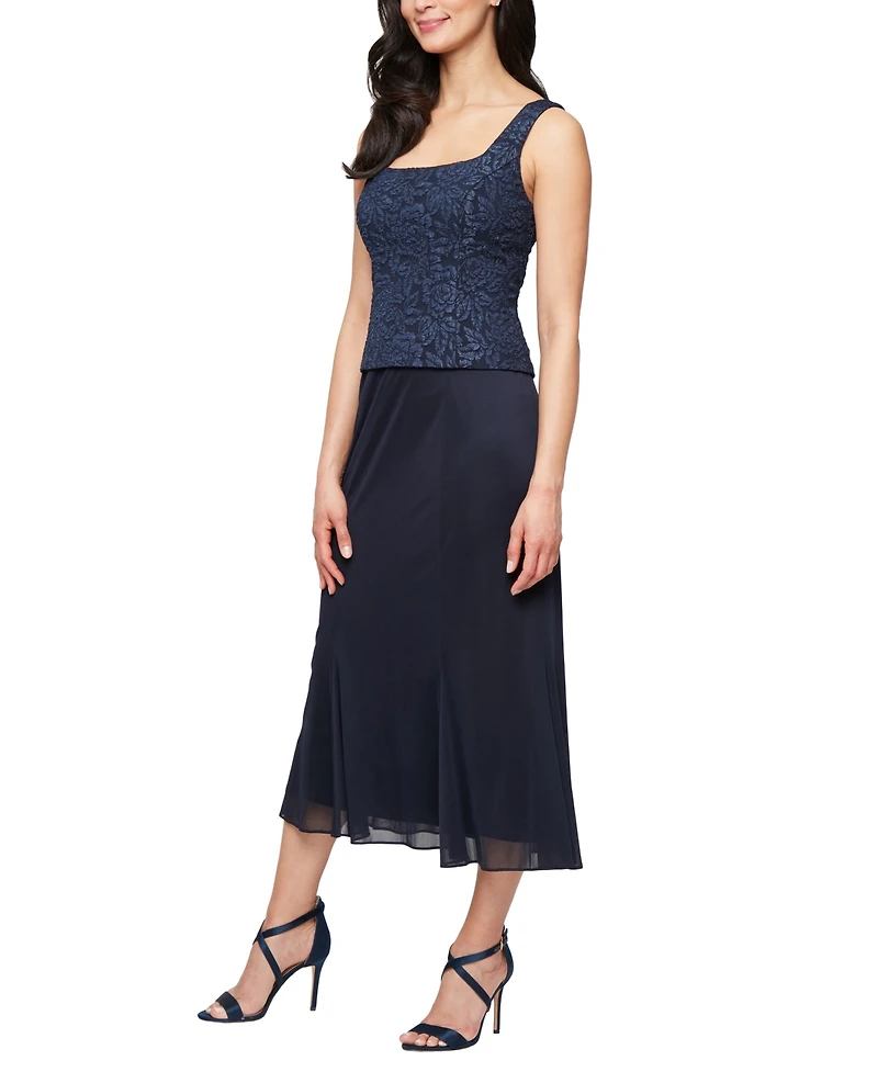 Alex Evenings Women's Textured Jacquard Tea-Length Midi Jacket Dress