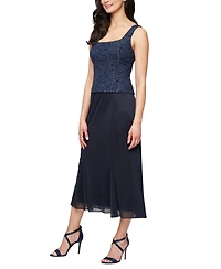 Alex Evenings Women's Textured Jacquard Tea-Length Midi Jacket Dress