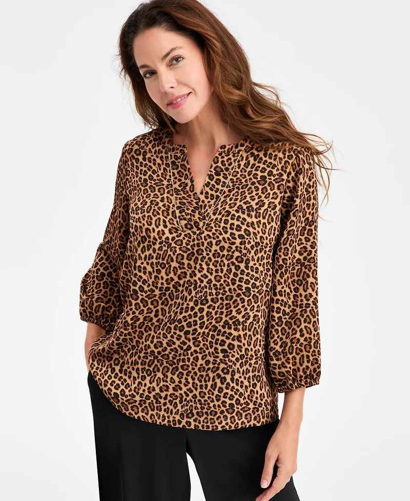 Jm Collection Women's Embellished-Neck Cheetah-Print Blouse, Macy's Exclusive