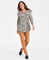 Jm Collection Women's Printed Scoop-Neck 3/4-Sleeve Top, Macy's Exclusive