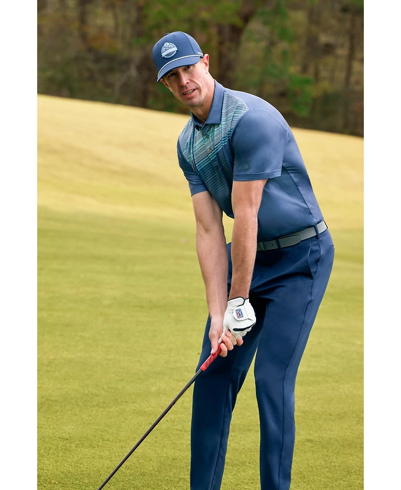 Pga Tour Men's Stripe Print Short Sleeve Golf Polo Shirt