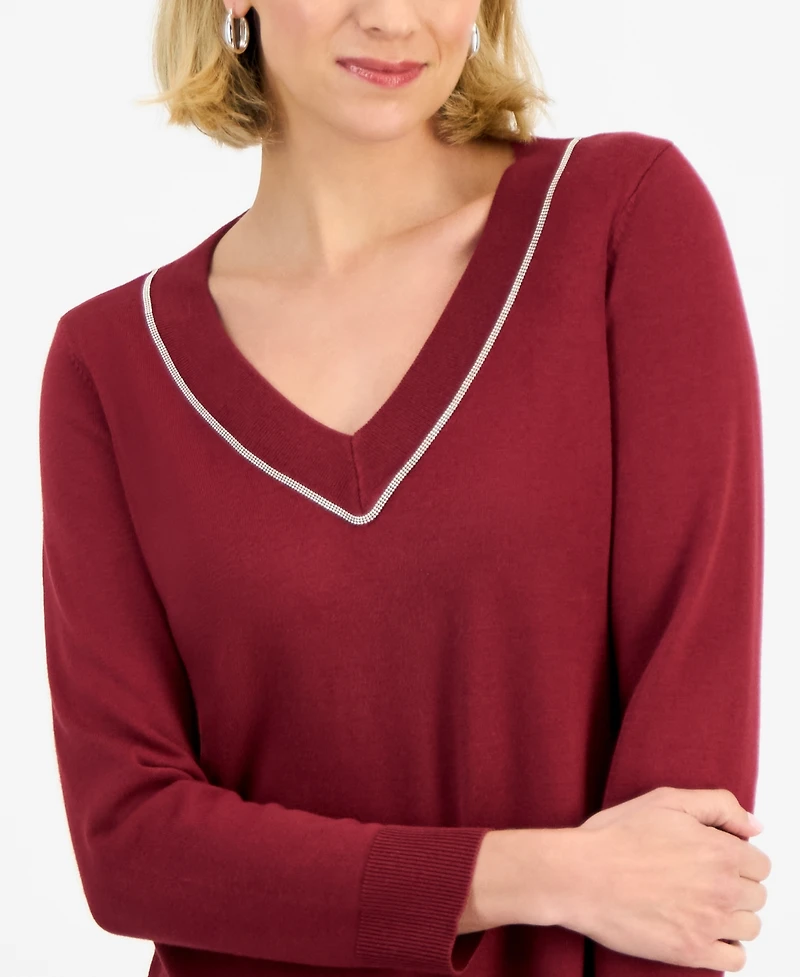 Jm Collection Women's Beaded-Neck Sweater, Macy's Exclusive