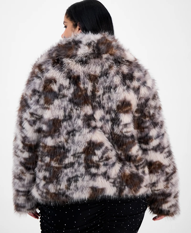 Bar Iii Trendy Plus Printed Faux-Fur Coat, Macy's Exclusive