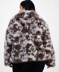 Bar Iii Trendy Plus Printed Faux-Fur Coat, Macy's Exclusive